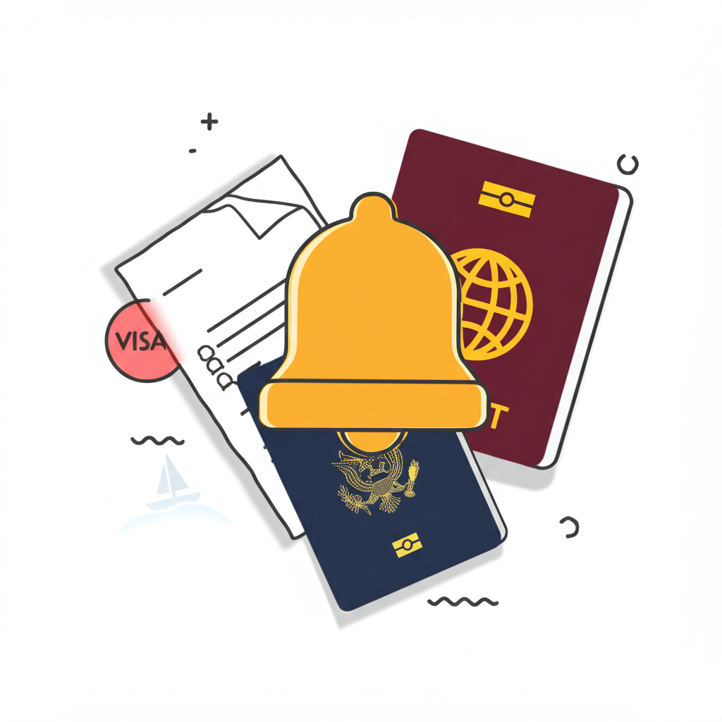 Cloche de notification avec documents de visa